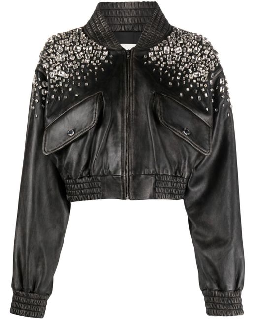 Sandro crystal-embellished leather jacket
