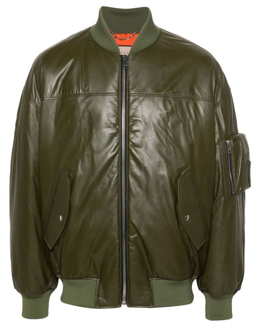 Gucci embossed-logo padded leather jacket