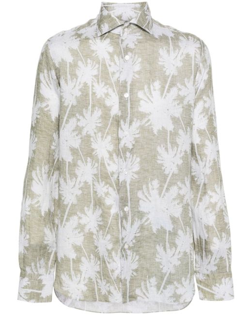 Barba palm-tree print linen shirt