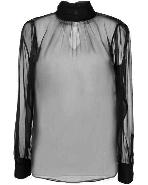 Saint Laurent semi-sheer long-sleeve blouse
