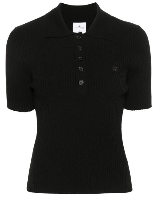 Courrèges logo-patch knitted polo top
