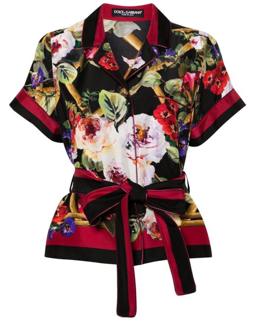 Dolce & Gabbana floral-print belted shirt