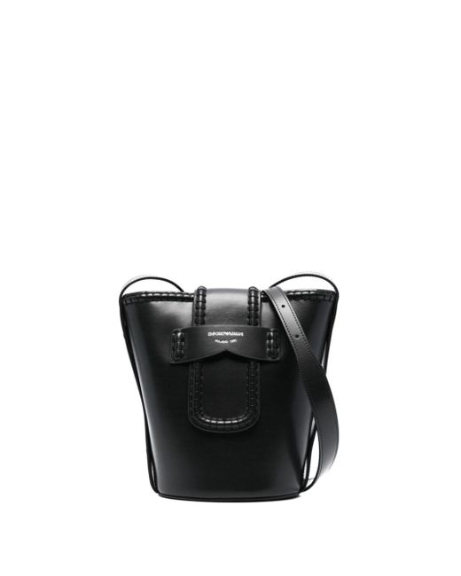 Emporio Armani logo-stamp leather bucket bag