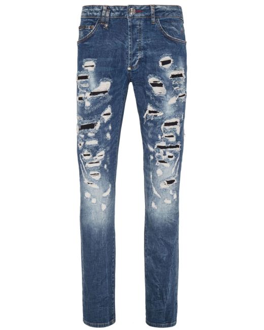 Philipp Plein distressed-effect mid-rise slim-cut jeans