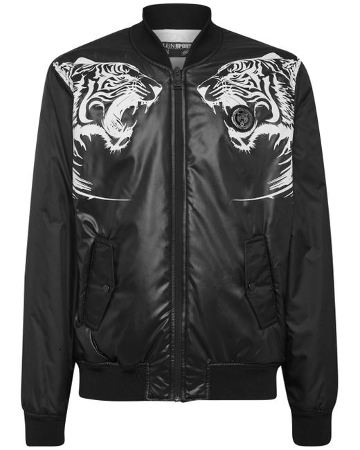 Plein Sport tiger-print zipped bomber jacket