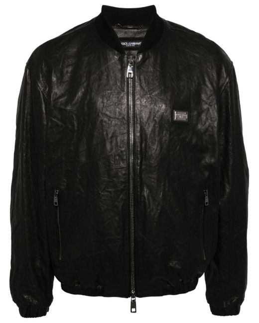 Dolce & Gabbana crinkled leather bomber jacket