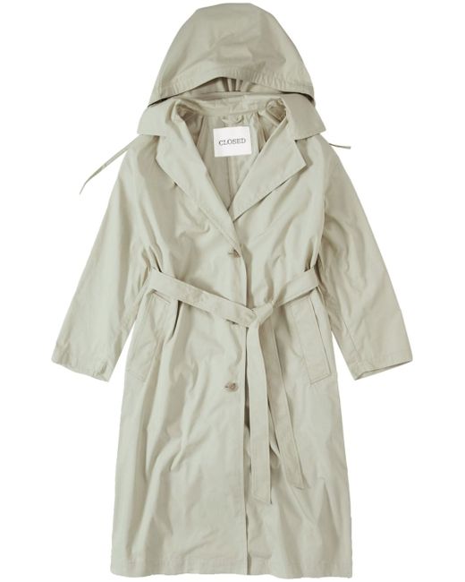 Closed hooded belted trench coat