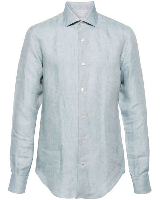 Eleventy cutaway-collar linen shirt