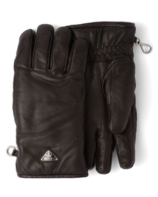 Prada triangle-logo leather gloves