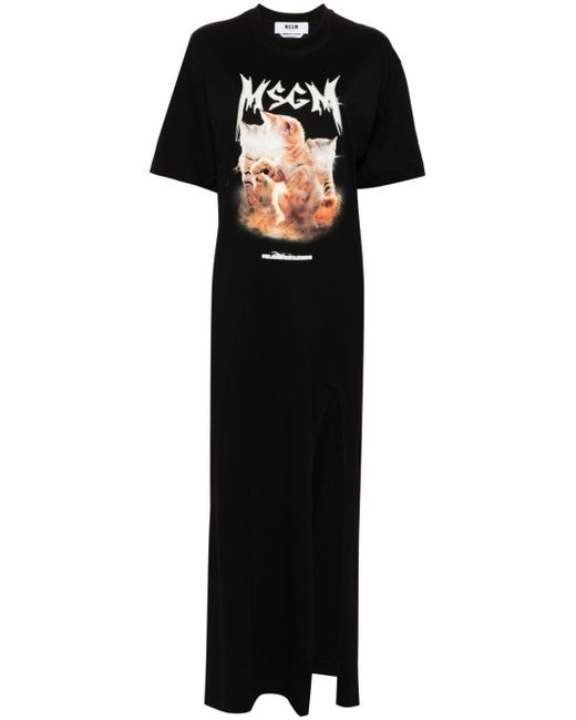 Msgm Laser Eyed Cat-print maxi dress