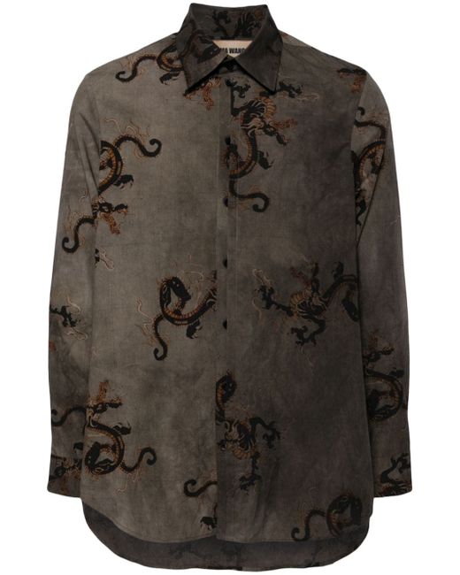 Uma Wang dragon-print long-sleeved shirt