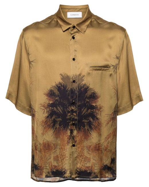 Laneus palm tree-print satin shirt