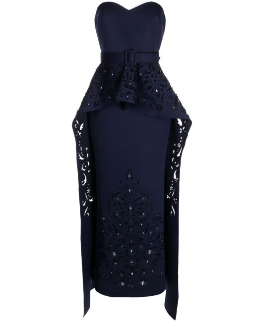 Badgley Mischka crystal-embellished strapless peplum gown dress