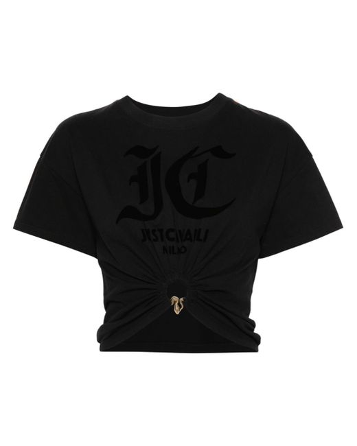 Just Cavalli flocked logo cropped top