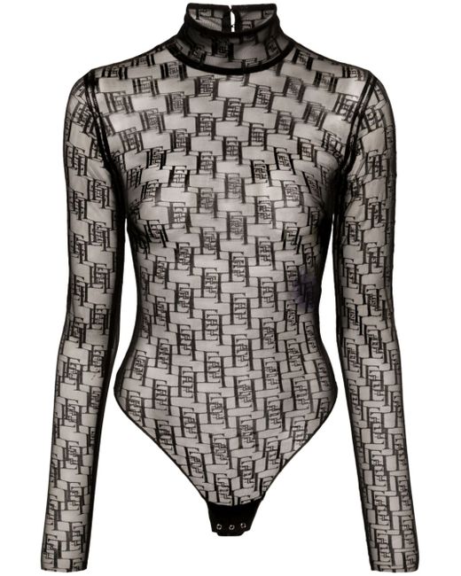Elisabetta Franchi logo-print semi-sheer bodysuit