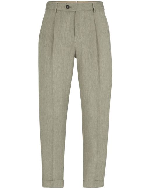 Boss tapered linen-silk blend trousers