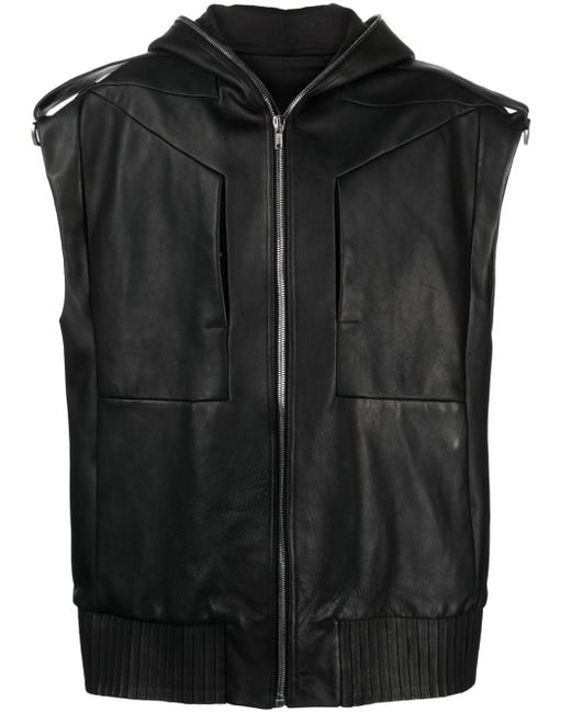 Rick Owens Lido sleeveless hooded leather jacket