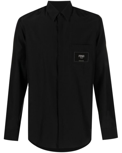 Fendi logo-patch button-up shirt