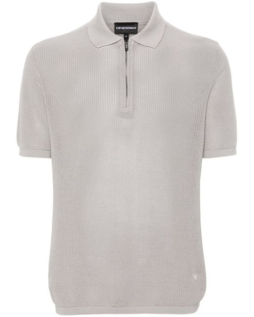 Emporio Armani zip-up open-knit polo shirt