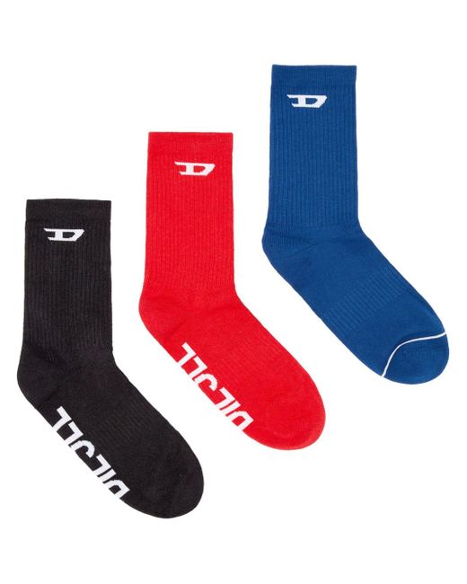 Diesel logo-jacquard stretch-cotton socks pack of three