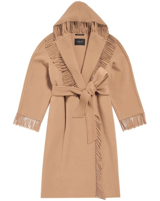 Balenciaga fringed hooded virgin-wool coat