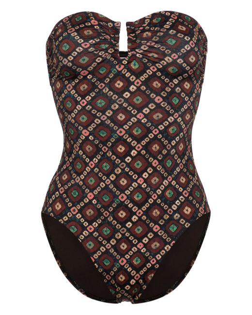 Ulla Johnson geometric-pattern print strapless swimsuit