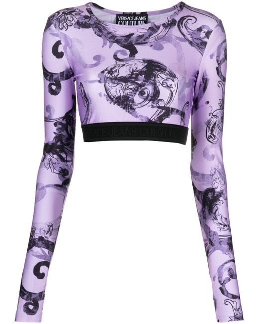Versace Jeans Couture baroque-print cropped top
