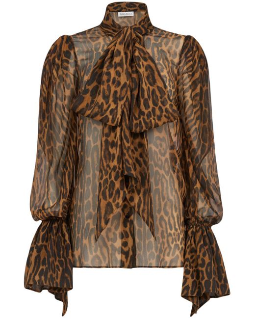Nina Ricci pussy bow-collar animal-print blouse