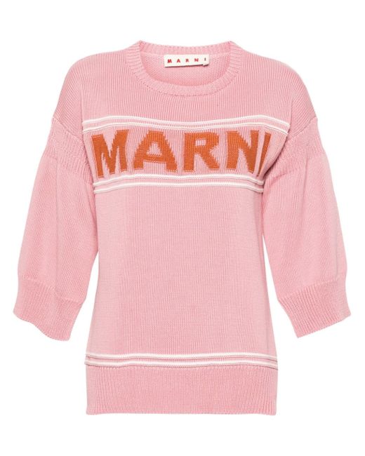Marni logo-intarsia short-sleeve jumper
