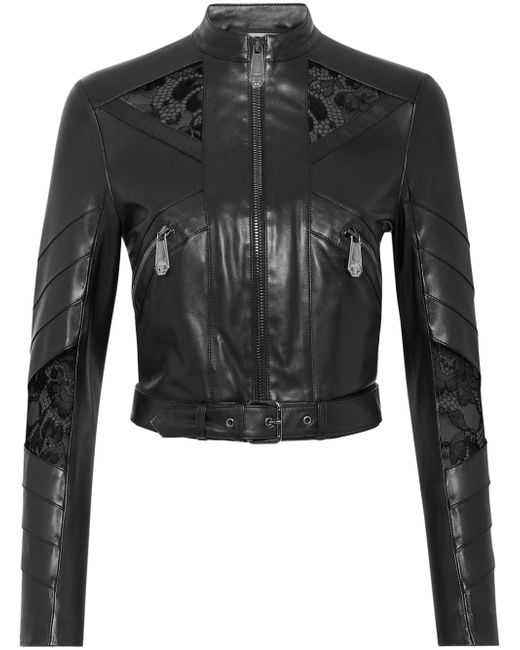 Philipp Plein lace-embellished leather jacket