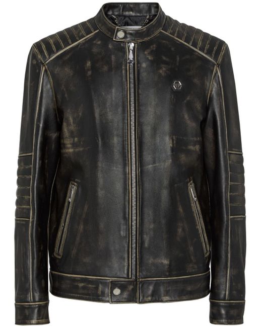 Philipp Plein distressed leather moto jacket