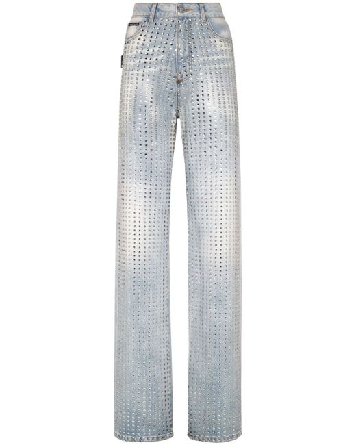 Philipp Plein crystal-embellishment pinstripe jeans