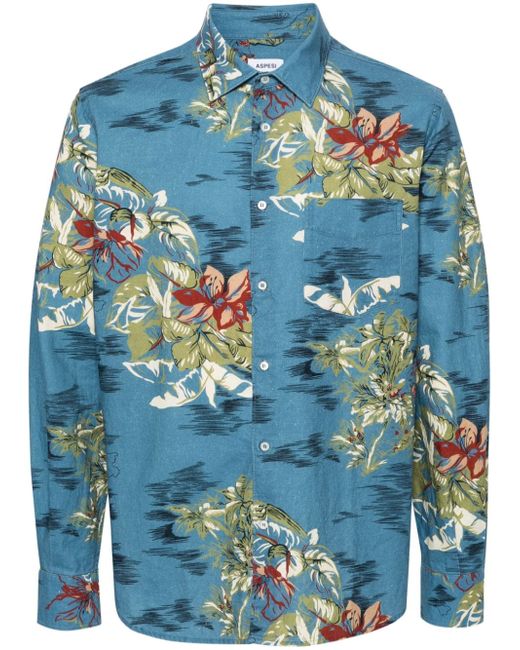 Aspesi hawaiian-print poplin shirt
