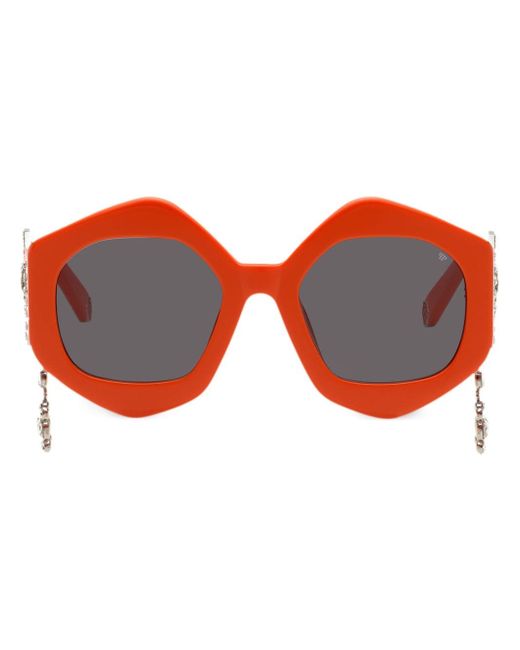 Philipp Plein skull-charm hexagon-frame sunglasses