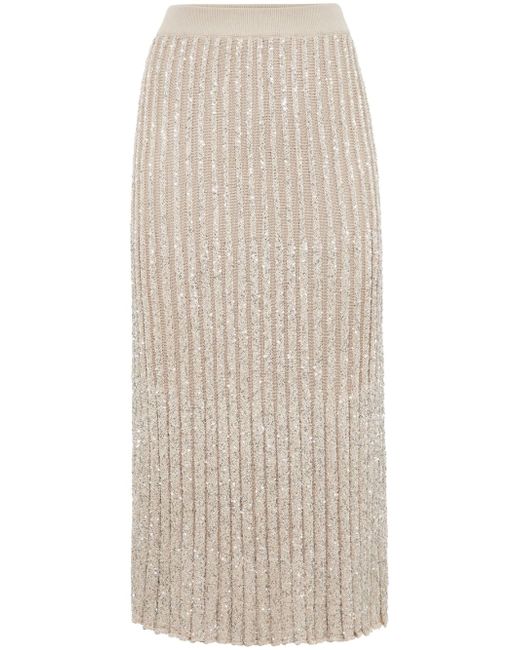 Brunello Cucinelli metallic-thread knitted midi skirt