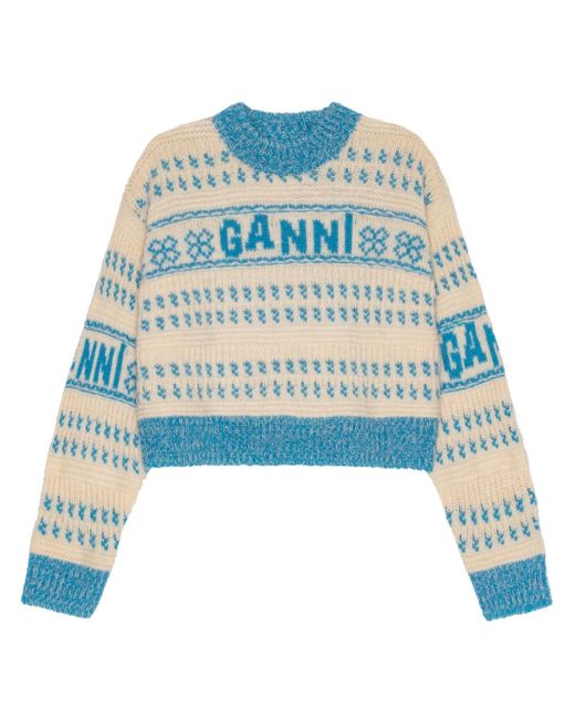 Ganni logo-intarsia organic cotton jumper
