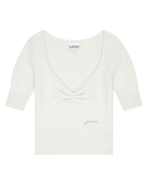 Ganni short-sleeve ruched knit top