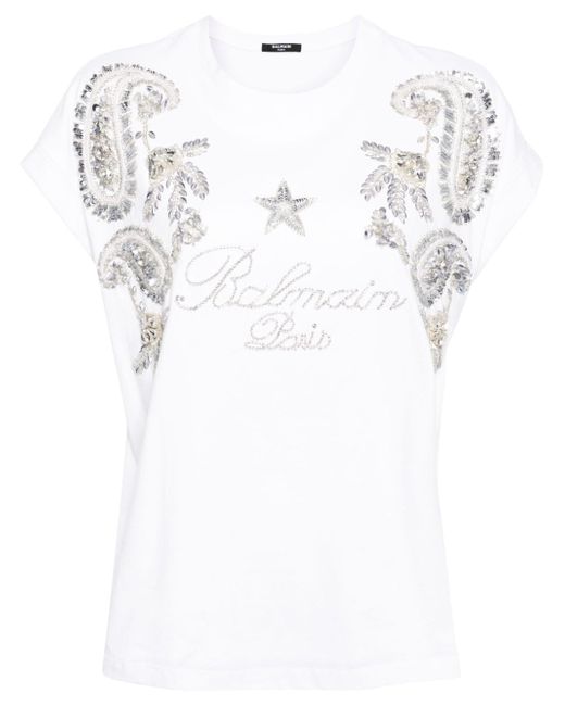 Balmain crystal-embellished cotton T-shirt
