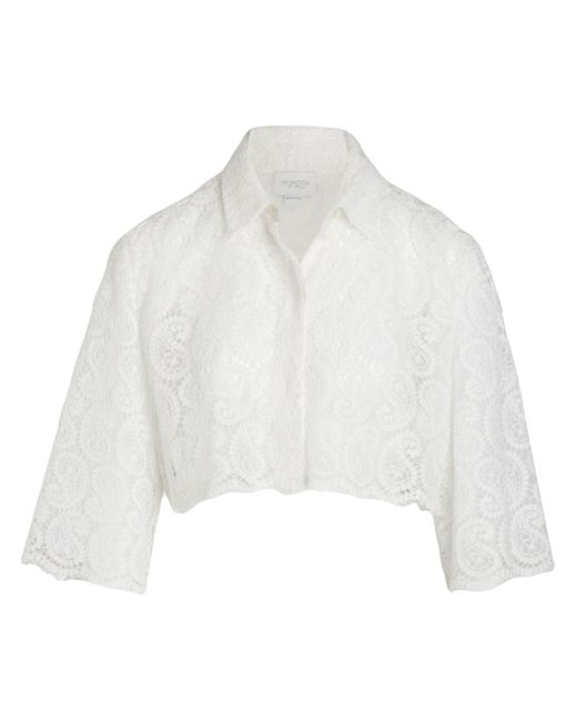 Giambattista Valli paisley-pattern macramé cropped blouse