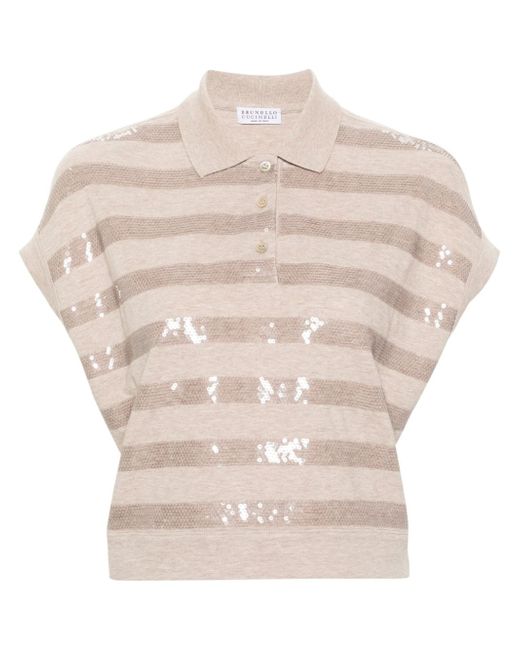 Brunello Cucinelli sequin-embellished cotton polo shirt