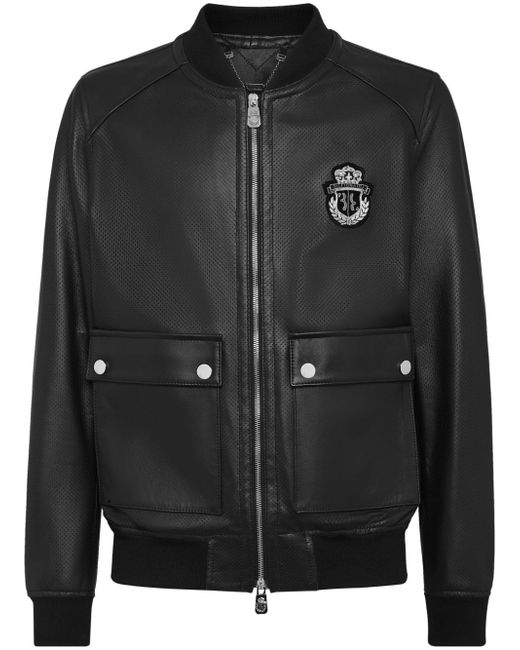 Billionaire logo-patch leather bomber jacket