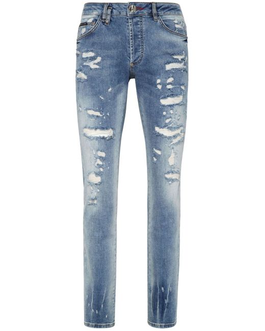Philipp Plein ripped-detail stonewashed skinny jeans