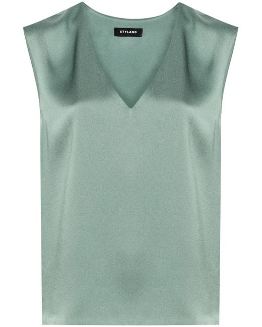 Styland V-neck sleeveless satin blouse