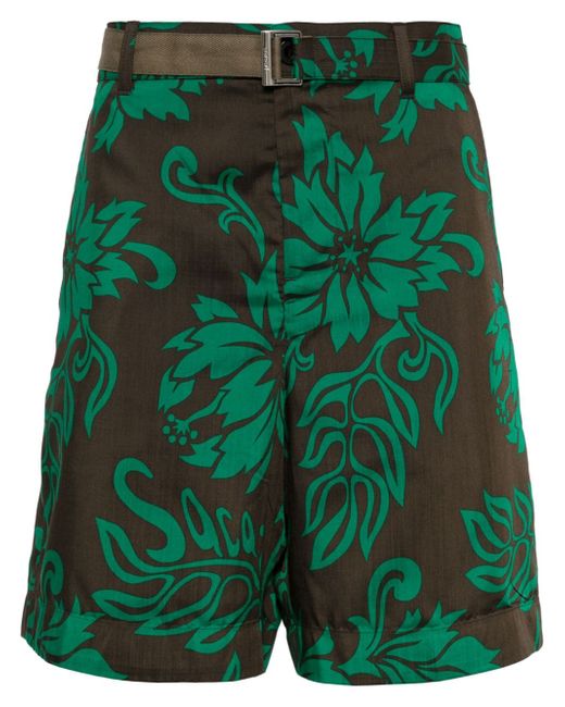 Sacai floral-print cotton shorts