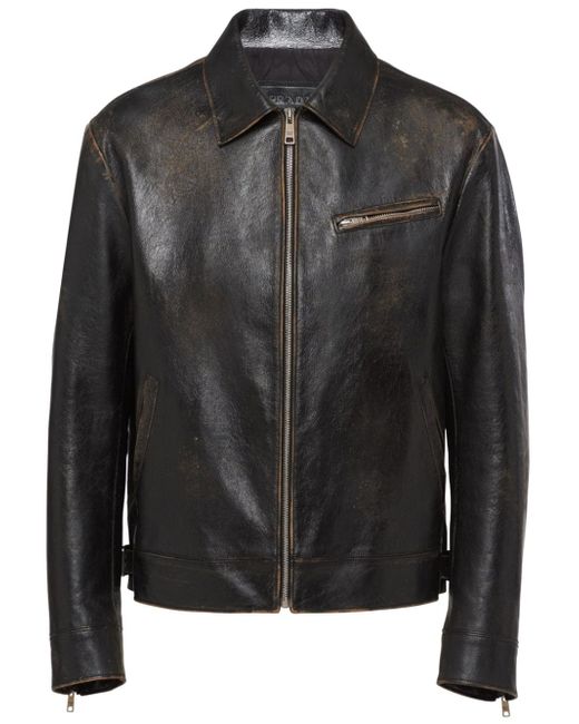 Prada distressed-effect leather jacket
