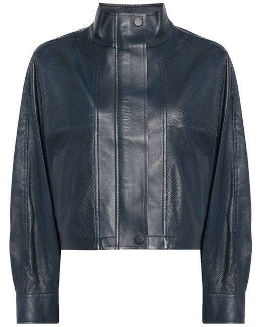 Yves Salomon high-neck cropped leather jacket