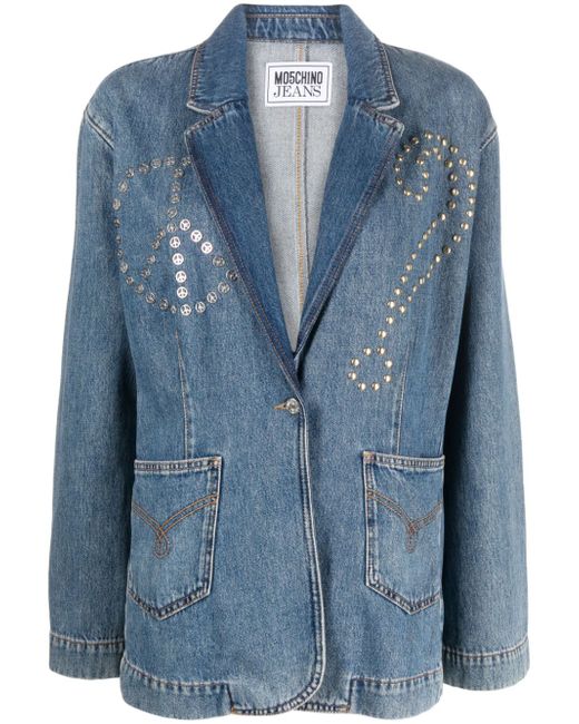 Moschino Jeans peace sign-motif studded denim jacket