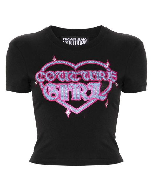 Versace Jeans Couture crystal-embellishment logo-print T-shirt
