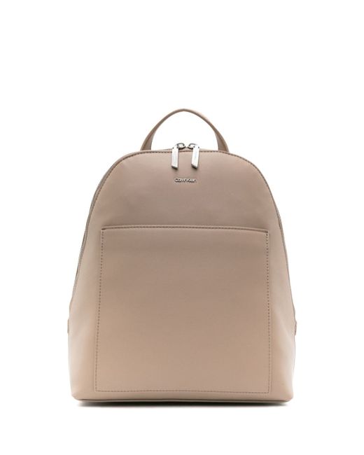 Calvin Klein logo-lettering faux-leather backpack