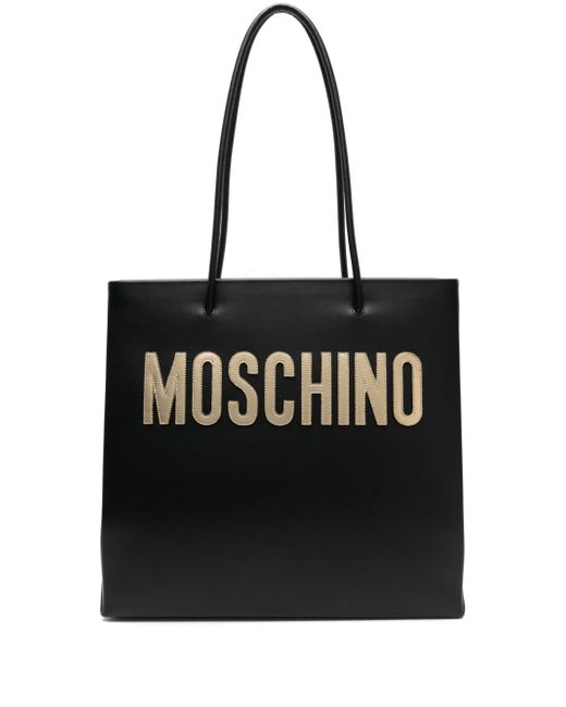 Moschino logo-patch leather shoulder bag
